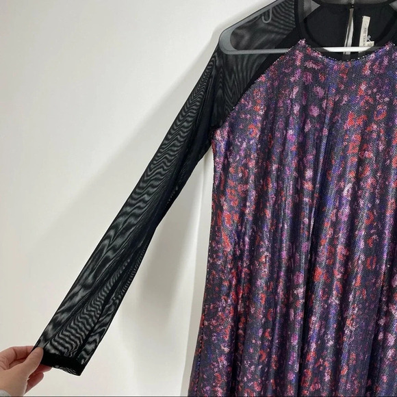 NEW RACHEL Rachel Roy Multicolor Sequin Sheer Long Sleeve Dress Size Medium - Picture 4 of 10